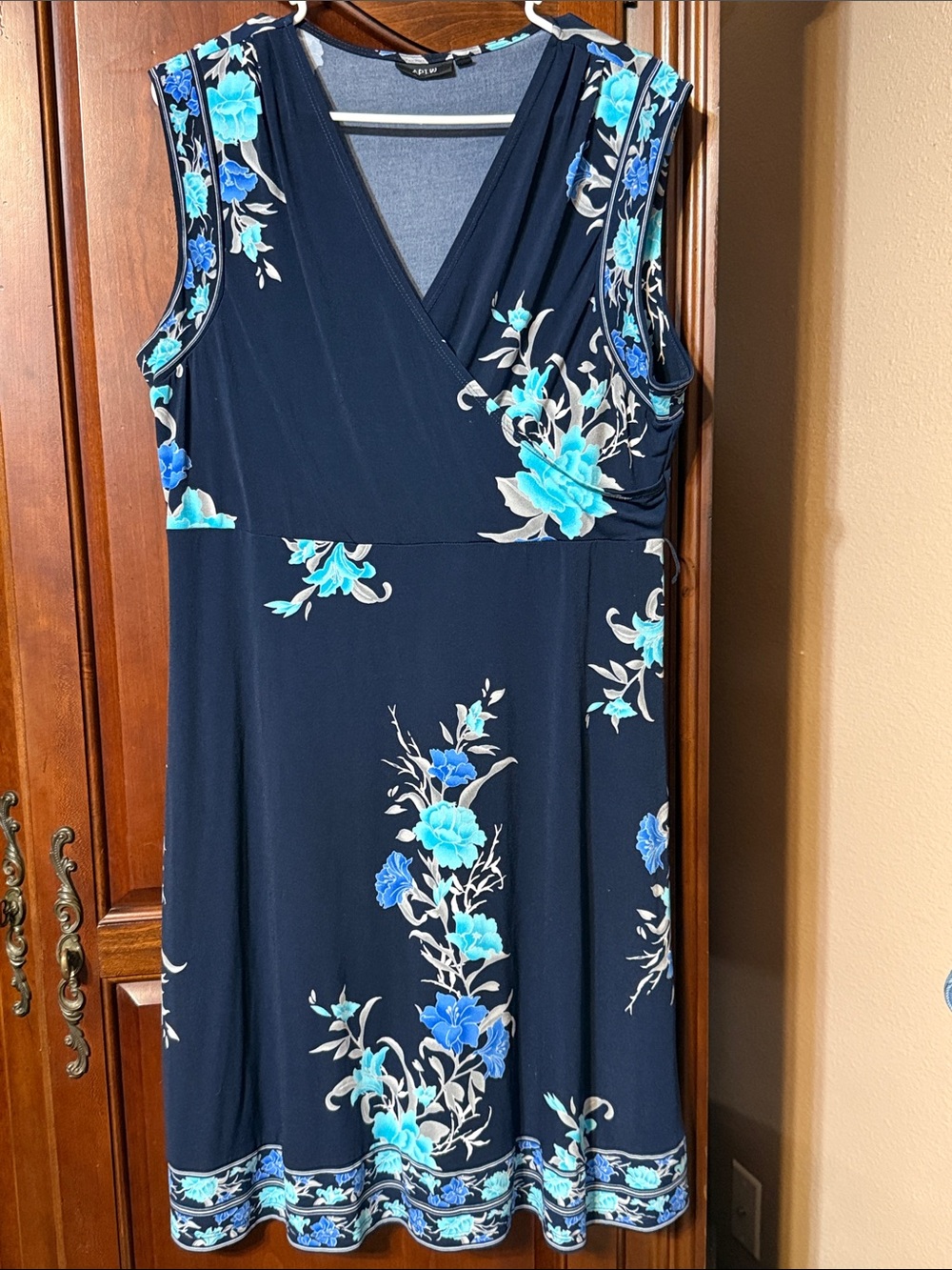 Apt. 9 Navy Blue Floral faux Wrap-Style Midi Dress Size XL